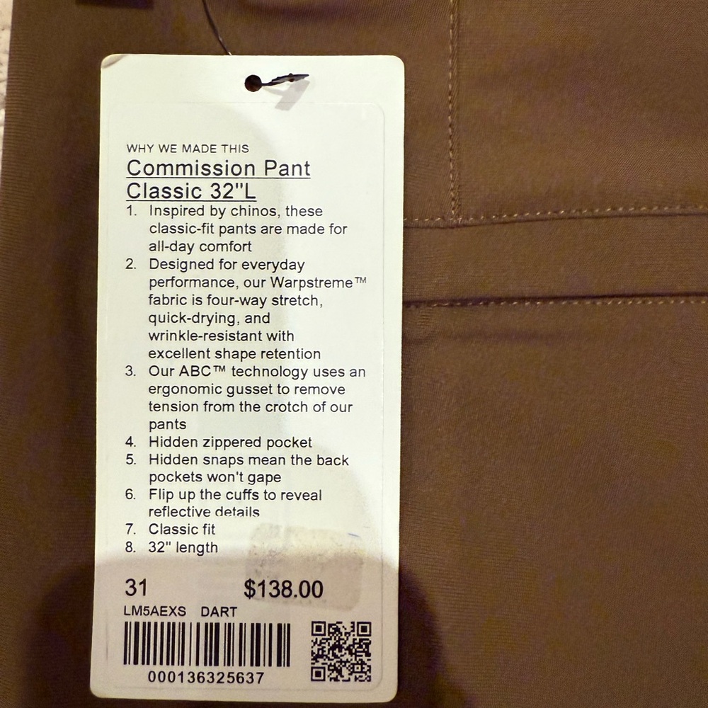 NWT Lululemon Men's Commission Slim fit Artifact Dress/Golf/Trousers - Picture 5 of 6